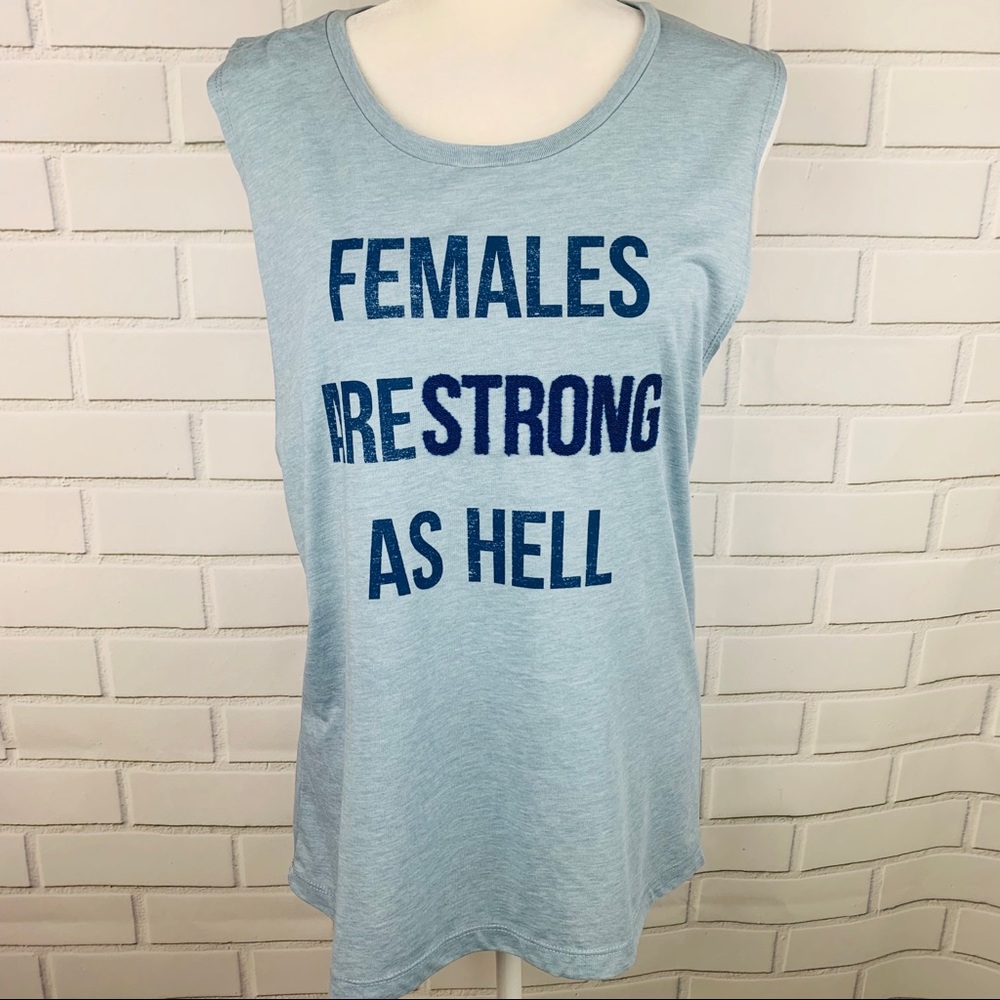 🔥TRUE VINTAGE🔥FEMALES ARE STRONG LIGHT BLUE TANK TOP LARGE NWT - Picture 3 of 6